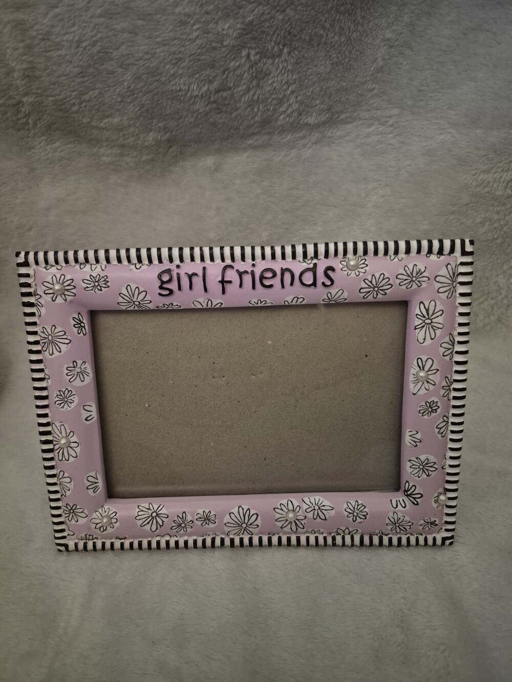 Hand Painted Lavender, Black & White Floral "girlfriends" Photo Frame 5.5 x 3.75